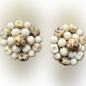 VINTAGE Earrings- Made in Western Germany- Cream/Beige Clip On Earrings